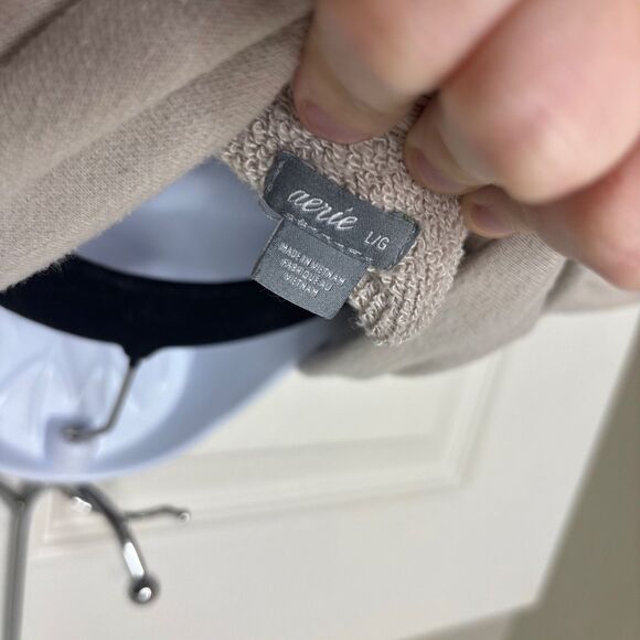 Aerie L Oversized Cowl Neck Lightweight Sweatshirt Tunic Taupe Beige - Picture 6 of 6